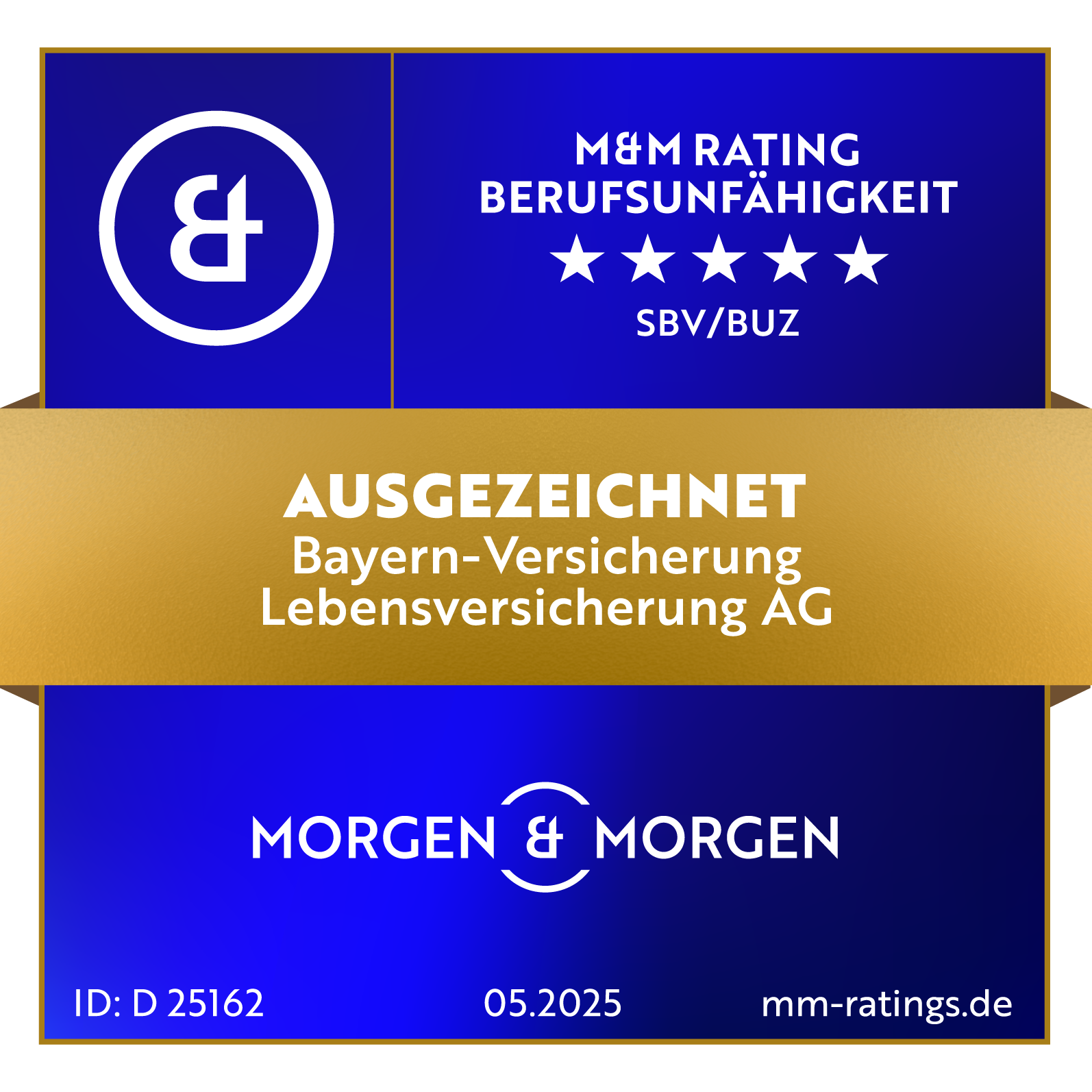 2025: Die EinkommensSicherung wurde im Gesamt-Rating von MORGEN & MORGEN zum 14. Mal in Folge mit der Höchstnote von 5 Sternen ausgezeichnet. Dies bestätigt nicht nur die hervorragende Kompetenz rund um das Thema Berufsunfähigkeit, sondern auch die ausgezeichnete Produktqualität.